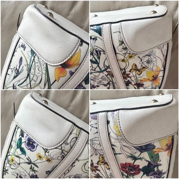 Authentic Gucci Floral Canvas White Leather Dome Satchel Crossbody Bag - Picture 5 of 15